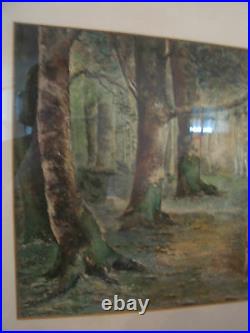 Vintage Antique Signed Watercolor Forest Woodlands Landscape Painting