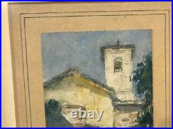 Vintage Antique Signed Watercolor Painting Depicting Figure in City / Village