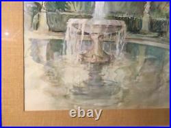 Vintage Antique Watercolor Garden Fountain In Tuileries Signed G. Hoffman