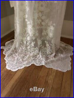 Vintage Art Deco Draped Sheer Lace BoHo Hippie Bell Sleeve Wedding Maxi DRESS