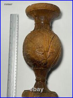 Vintage Artist Piece Vase Olive Wood Hand Carved Antique Holy Land 1940s War Art