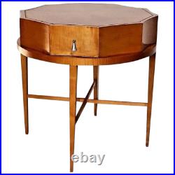 Vintage Baker furniture Table Decagon Scalloped Round design satin wood drawer