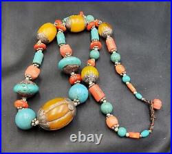 Vintage Beautiful Tibeten Silver Turquoise AND CORAL Stone Necklace