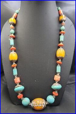 Vintage Beautiful Tibeten Silver Turquoise AND CORAL Stone Necklace