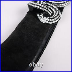 Vintage Black Belt Rhinestones Leather Suède Plastic Buckle 1980s