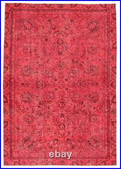 Vintage Bordered Hand-Knotted Carpet 7'0 x 10'1 Traditional Wool Rug