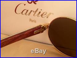 Vintage Cartier Giverny Gold & Wood 49/20 Small Brown Lenses France Sunglasses