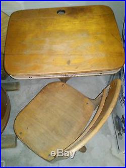 Vintage Child's School Desk & Chair Wood And Metal