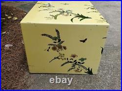 Vintage Chinoiserie Yellow Laquer Handpainted Bird Floral Coffee Table Eclectic