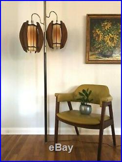 Vintage DANISH MODERN 3-Way TENSION POLE LIGHT Floor Lamp MID-CENTURY Teak MCM