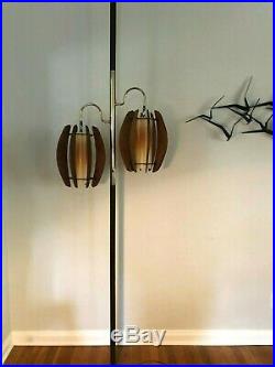 Vintage DANISH MODERN 3-Way TENSION POLE LIGHT Floor Lamp MID-CENTURY Teak MCM