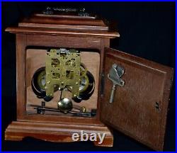 Vintage Desk Clock Mechancial 31 Days Winding Dial Key Table Wood Rare Old 20th