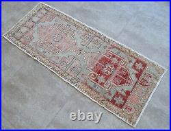 Vintage Distressed Small Area Rug Hand Knotted Oushak Rugs Yastik -1.10 x 4.6 ft