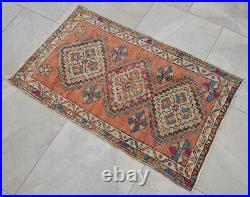 Vintage Distressed Small Area Rug Hand Knotted Oushak Rugs Yastik 1'10x3'2