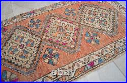Vintage Distressed Small Area Rug Hand Knotted Oushak Rugs Yastik 1'10x3'2