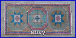 Vintage Distressed Small Area Rug Hand Knotted Oushak Rugs Yastik -1'4 x 2'10