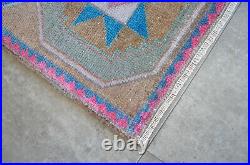 Vintage Distressed Small Area Rug Hand Knotted Oushak Rugs Yastik -1'4 x 2'10