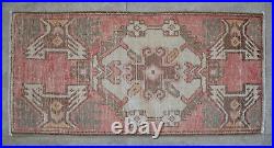 Vintage Distressed Small Area Rug Hand Knotted Oushak Rugs Yastik 1'5x2'11