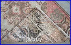 Vintage Distressed Small Area Rug Hand Knotted Oushak Rugs Yastik 1'5x2'11