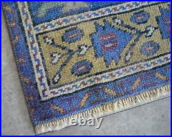 Vintage Distressed Small Area Rug Hand Knotted Oushak Rugs Yastik 1'6 x 3'10