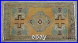 Vintage Distressed Small Area Rug Hand Knotted Oushak Rugs Yastik -1'7 x 2'11