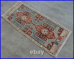 Vintage Distressed Small Area Rug Hand Knotted Oushak Rugs Yastik -1'7 x 3'5