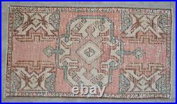 Vintage Distressed Small Area Rug Hand Knotted Oushak Rugs Yastik 1'7x2'10