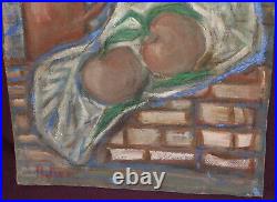 Vintage Fauvist Oil Painting Still Life With Fruits And Mug Signed