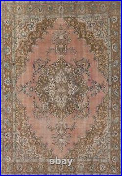 Vintage Floral Pink/ Brown Tebriz Living Room Rug 10'x13' Handmade Wool Carpet