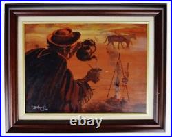 Vintage Framed Western Scene Oil on Board Painting Signed MAKE FAIR OFFER
