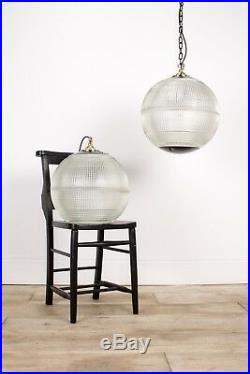 Vintage French Antique Parisian Prismatic Holophane Globe Pendant Ceiling Lights
