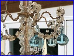 Vintage French Glass Blue Crystal Drops Macaroni Beaded Chandelier REWIRED