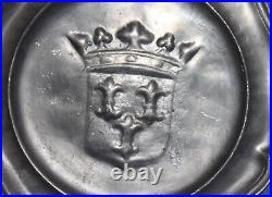 Vintage French Hand Made Pewter Plate Coat Of Arms