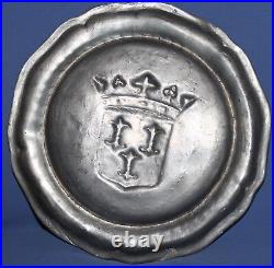 Vintage French Hand Made Pewter Plate Coat Of Arms