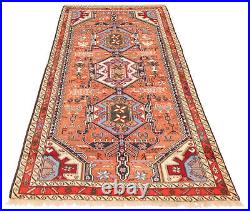 Vintage Geometric Hand-Knotted Carpet 4'8 x 9'5 Traditional Wool Rug