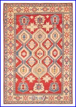 Vintage Geometric Hand-Knotted Carpet 7'1 x 10'5 Traditional Wool Rug