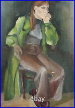 Vintage Gouache Painting Woman Portrait