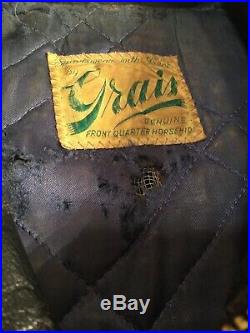 Vintage Grais Front Quarter Horsehide Leather Jacket 40s/50s Small Motorcycle