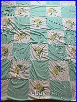 Vintage Green 40s Floral Quilt Patchwork Hand Embroidered Comforter Cottagecore
