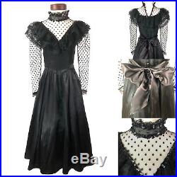 Vintage Gunne Sax Dress Steampunk Goth Edwardian Victorian Black Lace Boho Sz 7