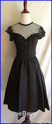 Vintage Gunne Sax Jessica McClintock Black Victorian Lace Sequins Hostess Dress