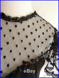 Vintage Gunne Sax Jessica McClintock Black Victorian Lace Sequins Hostess Dress