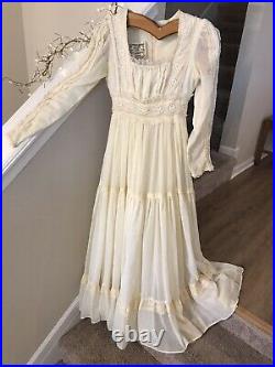 Vintage Gunne Sax Prairie Dress Full Sweep Boho Lace Ivory Wedding 70's sz S