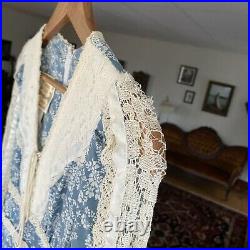 Vintage Gunne Sax Prairie Maxi Dress/ Gown Blue White Lace Cottagecore