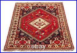 Vintage Hand Knotted Area Rug 3'9 x 5'7 Traditional Wool Carpet
