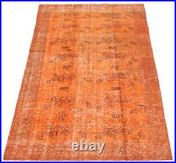 Vintage Hand-knotted Distressed Carpet 3'7 x 6'11 Traditional Overdyed Rug