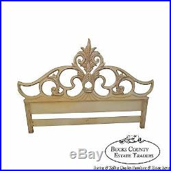Vintage Hollywood Regency French Louis XV Style Painted King Size Bed Headboard