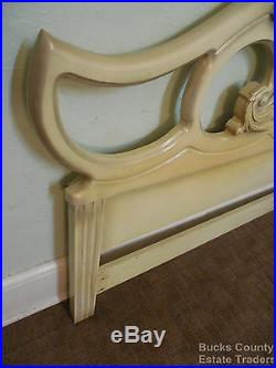Vintage Hollywood Regency French Louis XV Style Painted King Size Bed Headboard