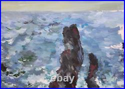 Vintage Impressionist Gouache Painting Seascape