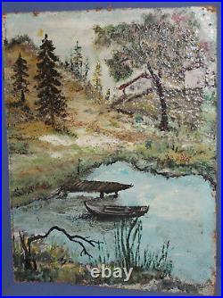 Vintage Impressionist Oil Painting Lake Landscape
